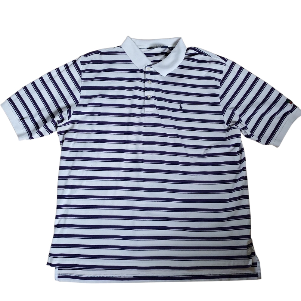 Ralph Lauren Purple and White Striped Golf Polo Shirt Size XL